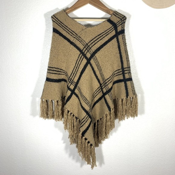 Janice Black Brown Tasseled Fringed Sweater Poncho (one Size Fits All) Women’s - Picture 5 of 7